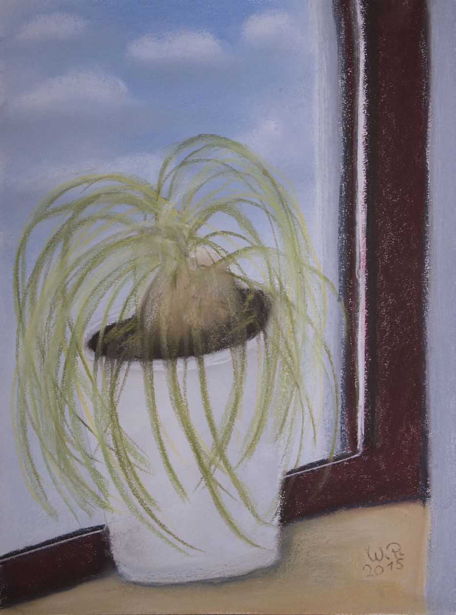 Stillleben Malerei : Elefantenfuß auf der Fensterbank