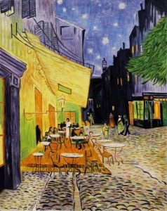 Berühmte Ölgemälde: Caféterrasse am Abend (1888) Öl auf Leinwand, 81 × 65,5 cm Kröller-Müller Museum, Otterlo (Niederlande) Vincent van Gogh (* 30. März 1853 in Groot-Zundert - 29. Juli 1890 in Auvers-sur-Oise) Post-Impressionismus