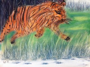 Künstler kämpfen wie ein Tiger im Dschungel